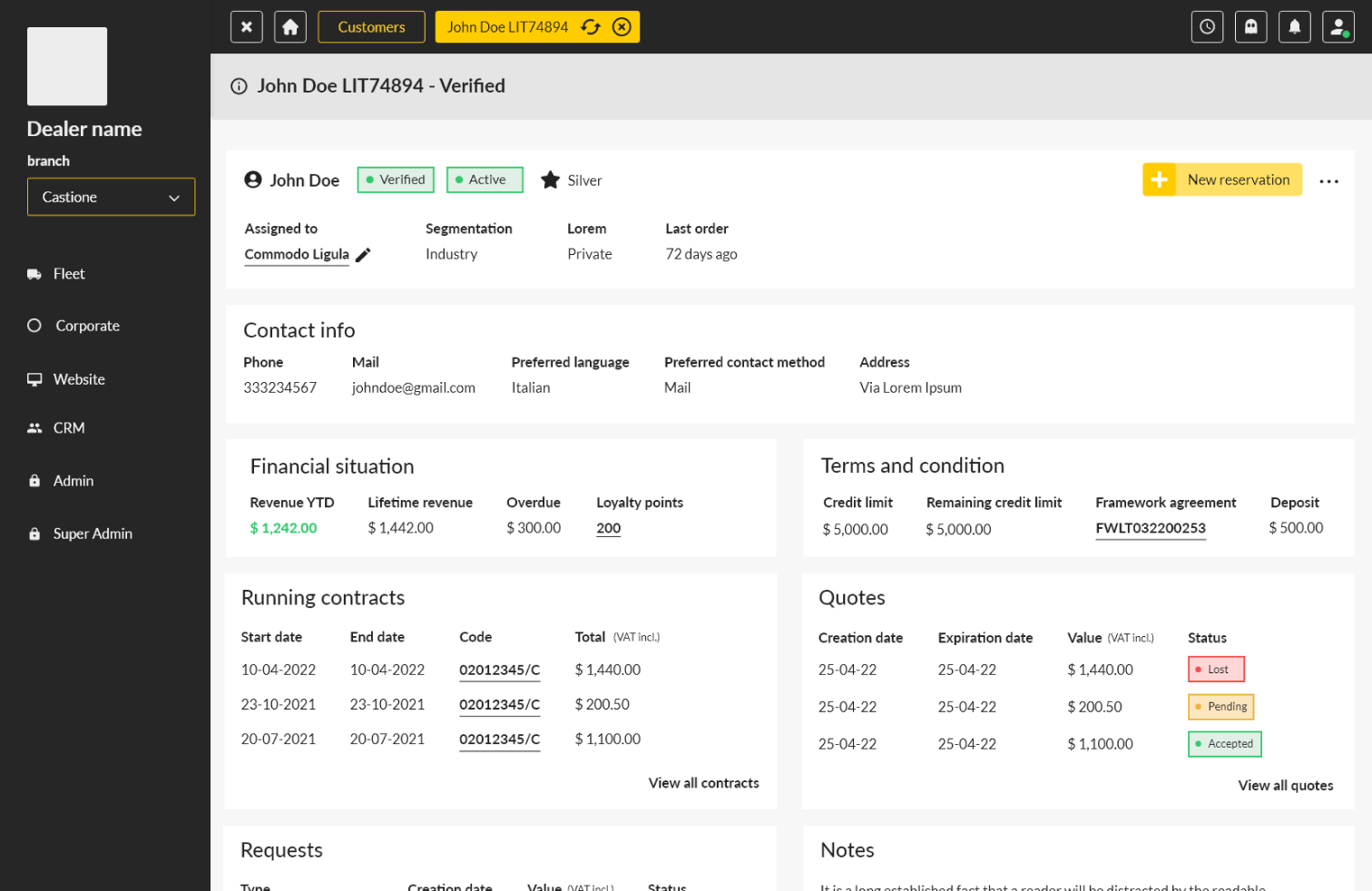 Screenshot of the Rental Management System application developed for Caterpillar