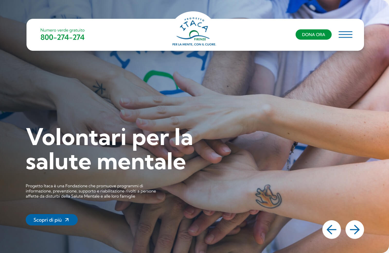 Desktop screenshot of the Progetto Itaca website
