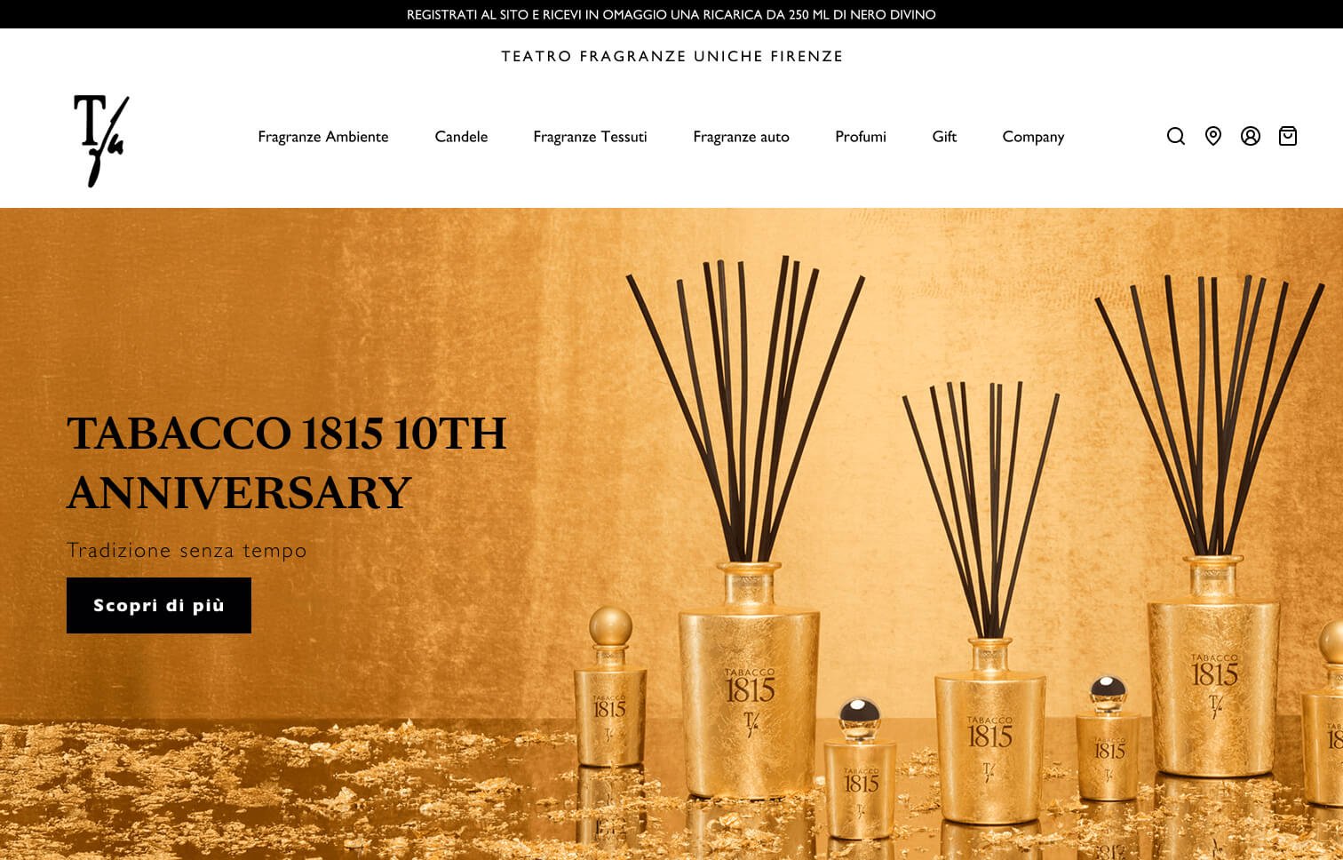 Screenshot of the homepage of Teatro Fragranze Uniche