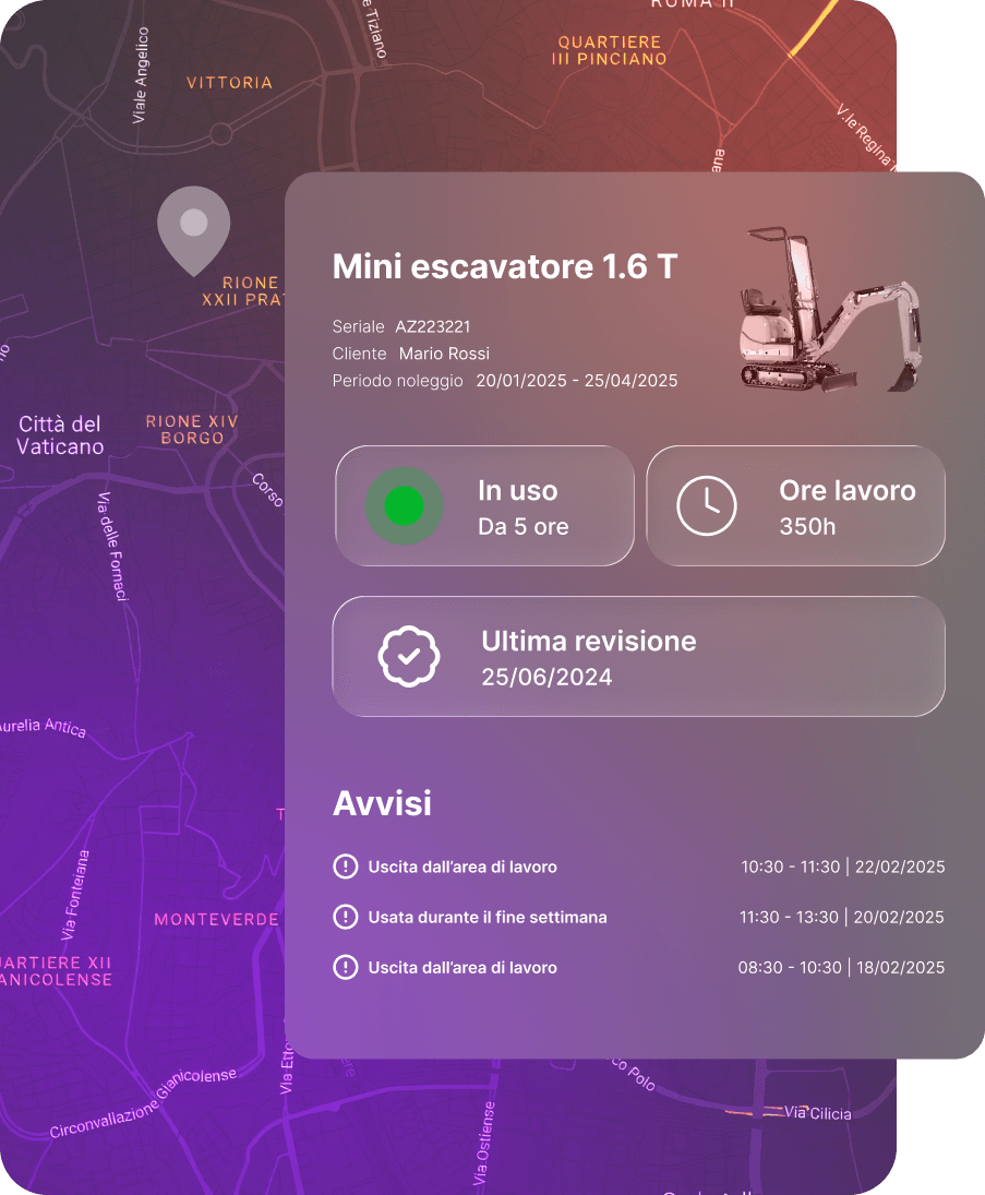 Esempio di una scheda dove vengono raccolti i dati di utilizzo di un escavatore dato a noleggio